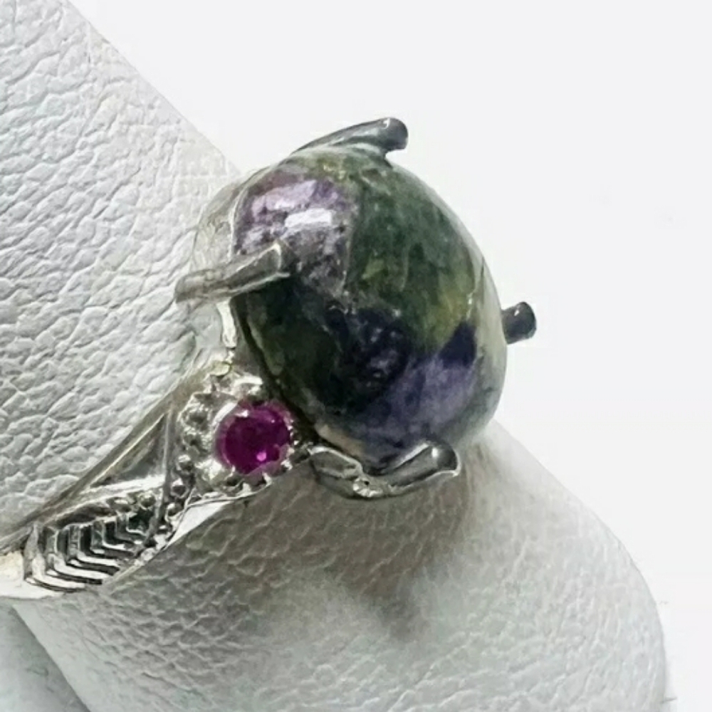 Rare Estate Genuine Atlantisite and Ruby Ring - Picture 2 of 4